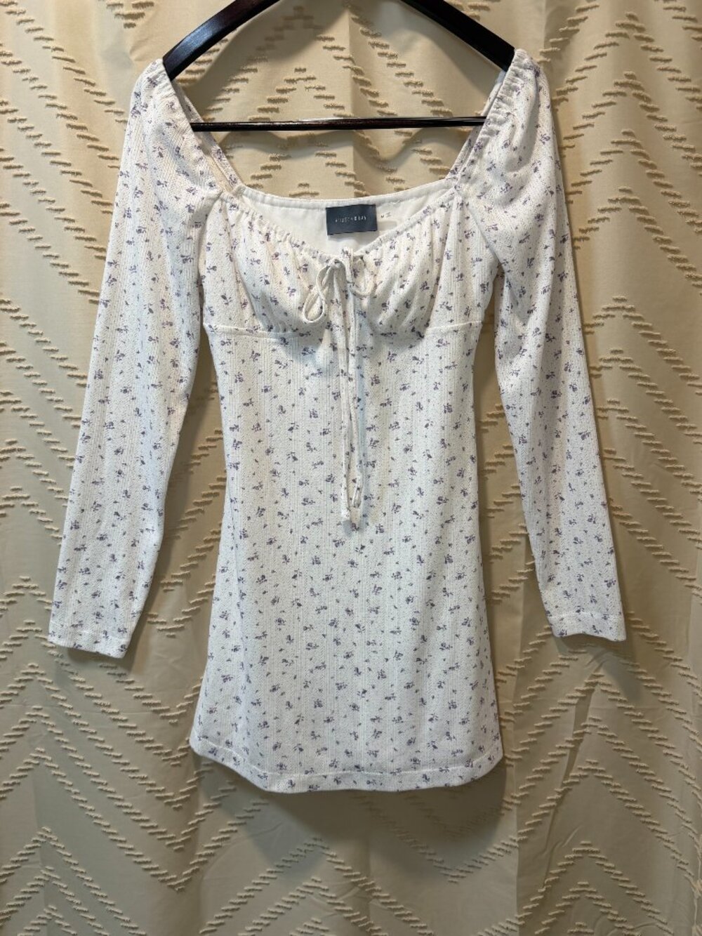 Hudson Gray Floral Mini Dress M Milkmaid Long Sleeve Ribbed Knit Spring Summer